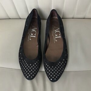 AGL suede black flats. Size 38 1/2. Made in Italy.